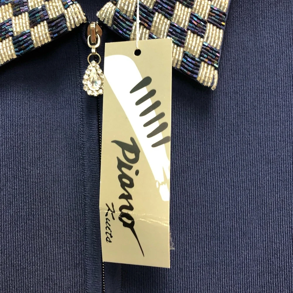 PIANO zip up sweater with sequin faux pockets and collar sparkling charm… - Picture 12 of 12